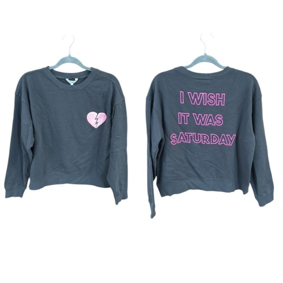 Wildfox Gray Sweatshirt Pink Heart Front Design I Wish it was Saturday Back Sm - Picture 2 of 8